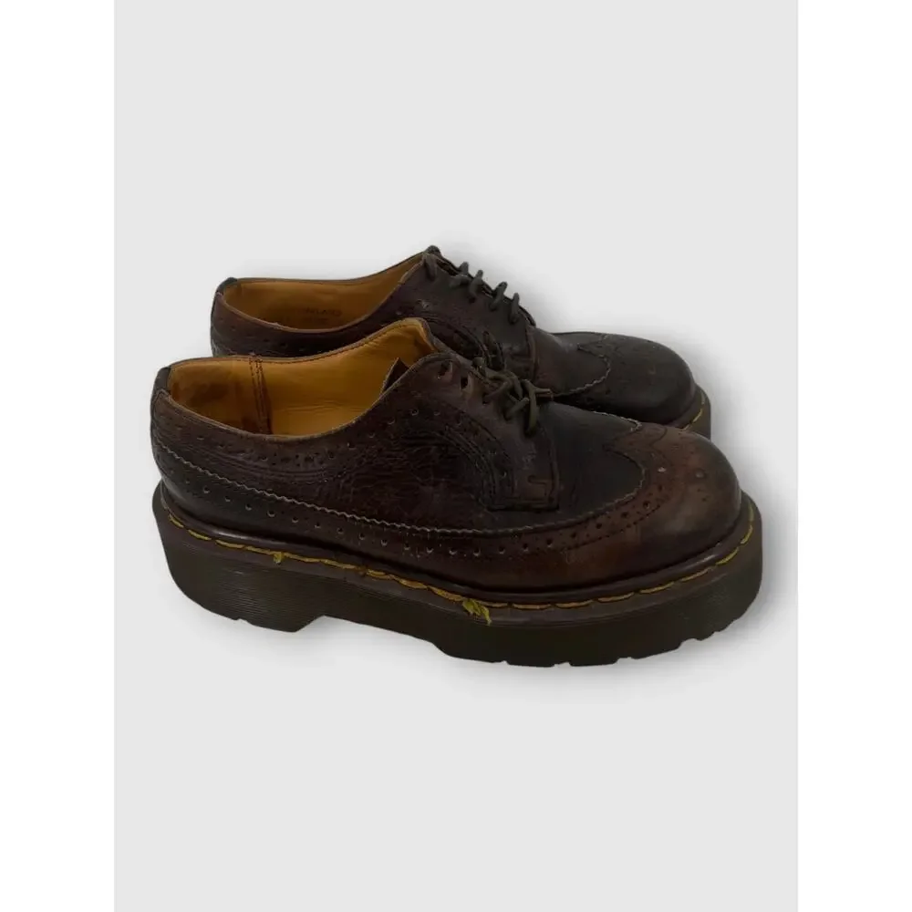 90s Vintage Dr. Martens Brown Leather Wingtip Brogue Platform Oxford Shoes